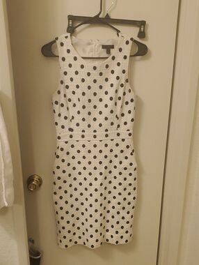 J. Crew White Midi Dress with Black Polka Dots